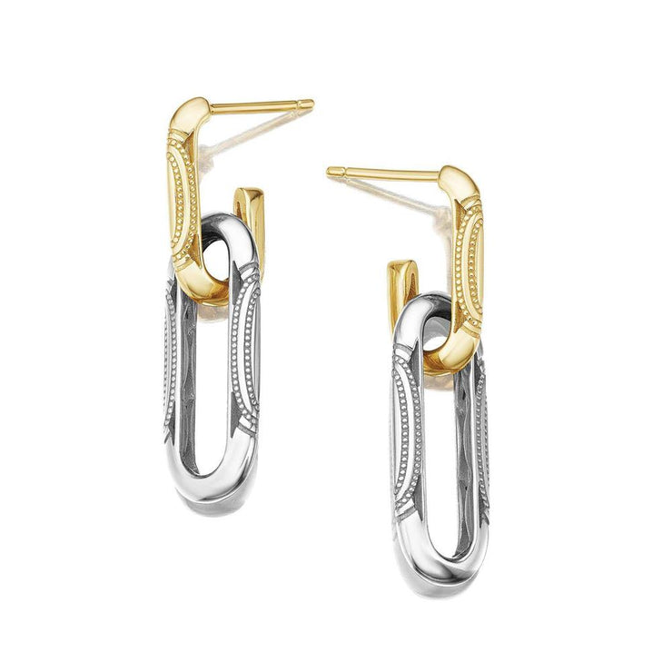 Double Link Earrings, Milgrain Two-Tone