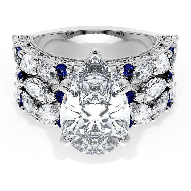 Pear Solitaire Engagement Ring w/ Marquise & Pear Band