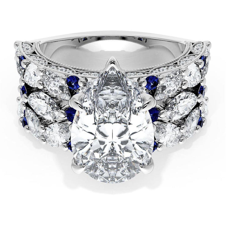 Pear Solitaire Engagement Ring w/ Marquise & Pear Band