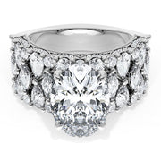 Oval Solitaire Engagement Ring w/ North South Marquise & Pear Band