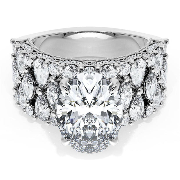 Oval Solitaire Engagement Ring w/ North South Marquise & Pear Band