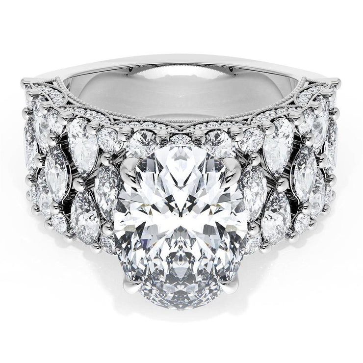 Oval Solitaire Engagement Ring w/ North South Marquise & Pear Band