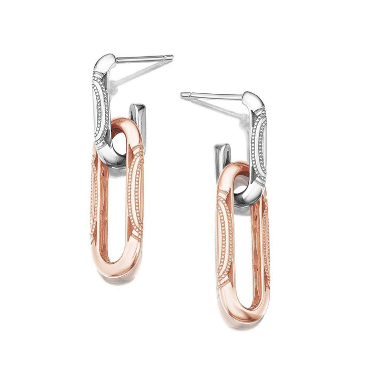 Double Link Earrings, Milgrain Two-Tone