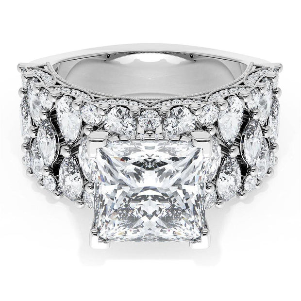 Princess Solitaire Engagement Ring w/ North South Marquise & Pear Band