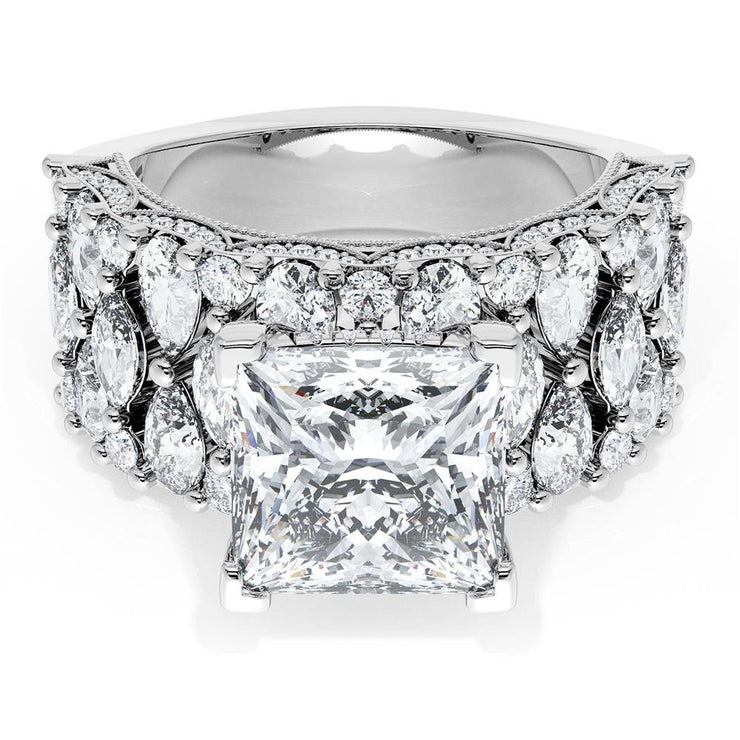Princess Solitaire Engagement Ring w/ North South Marquise & Pear Band