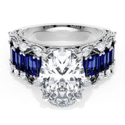 Oval Solitaire Engagement Ring w/ Emerald & Pear Band