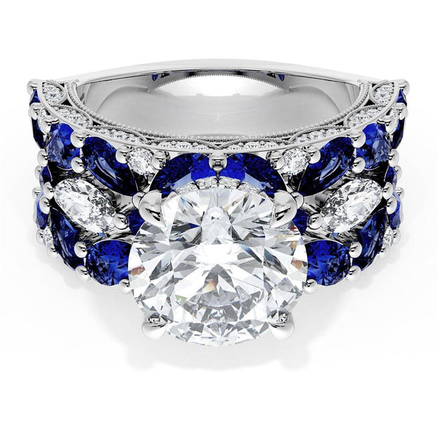 Round Solitaire Engagement Ring w/ Marquise & Pear Band