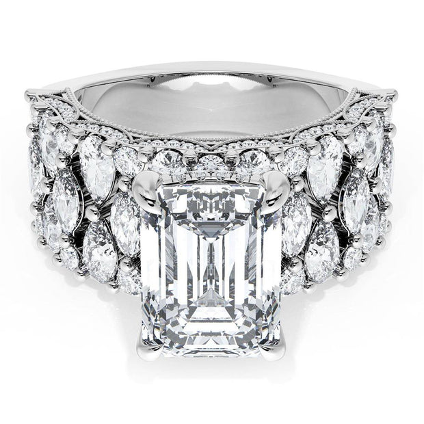 Emerald Solitaire Engagement Ring w/ North South Marquise & Pear Band