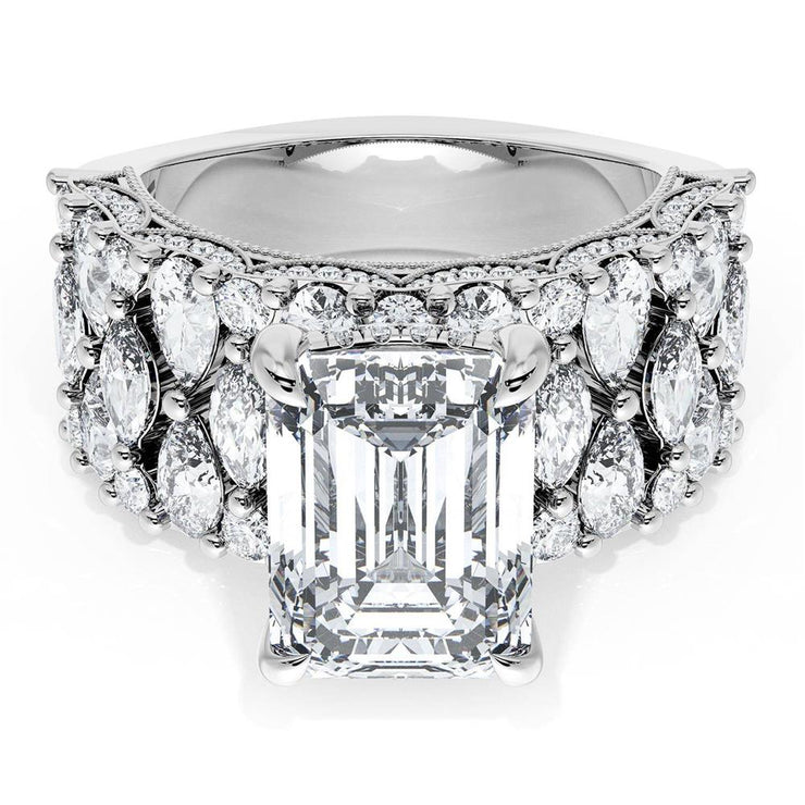 Emerald Solitaire Engagement Ring w/ North South Marquise & Pear Band