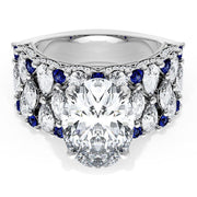 Oval Solitaire Engagement Ring w/ North South Marquise & Pear Band