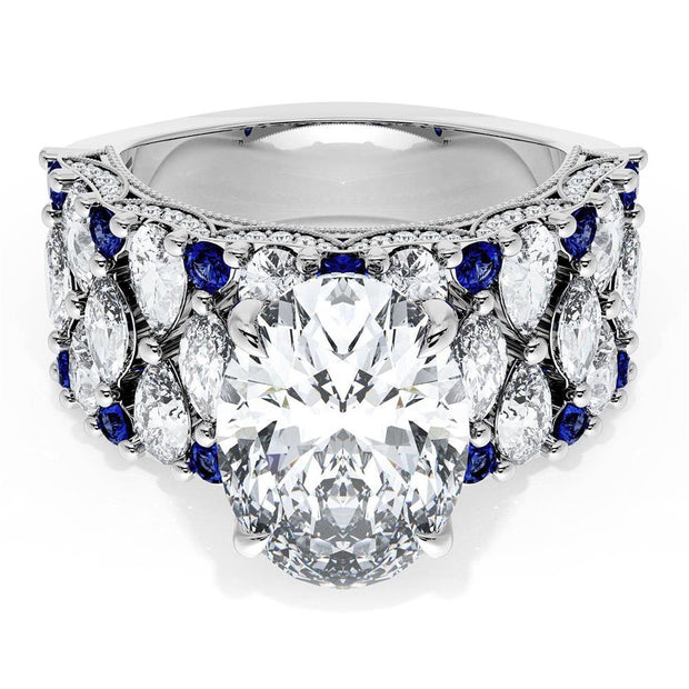 Oval Solitaire Engagement Ring w/ North South Marquise & Pear Band