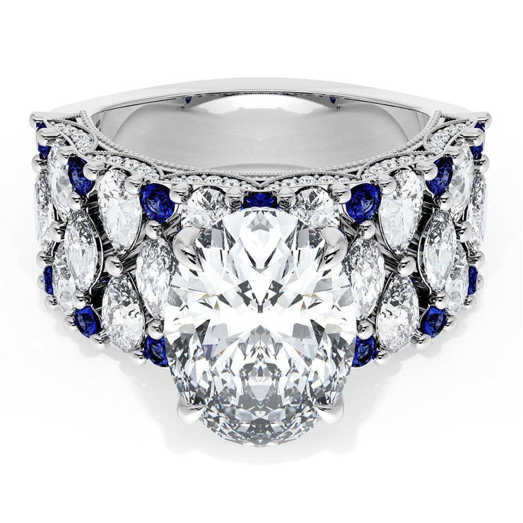 Oval Solitaire Engagement Ring w/ North South Marquise & Pear Band