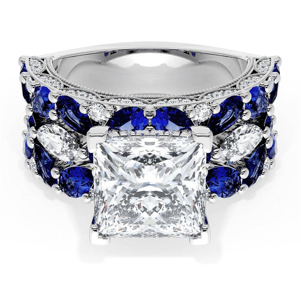 Princess Solitaire Engagement Ring w/ Marquise & Pear Band
