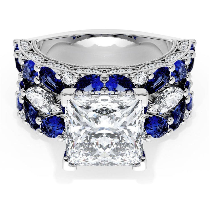 Princess Solitaire Engagement Ring w/ Marquise & Pear Band