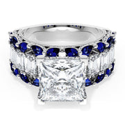 Princess Solitaire Engagement Ring w/ Emerald & Pear Band