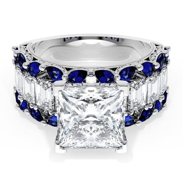 Princess Solitaire Engagement Ring w/ Emerald & Pear Band