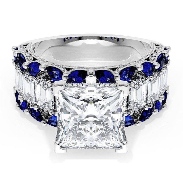 Princess Solitaire Engagement Ring w/ Emerald & Pear Band
