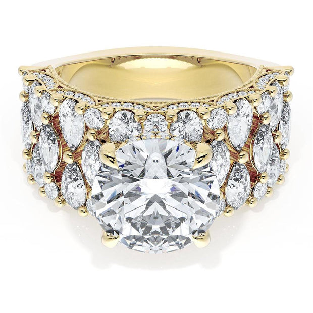 Round Solitaire Engagement Ring w/ North South Marquise & Pear Band