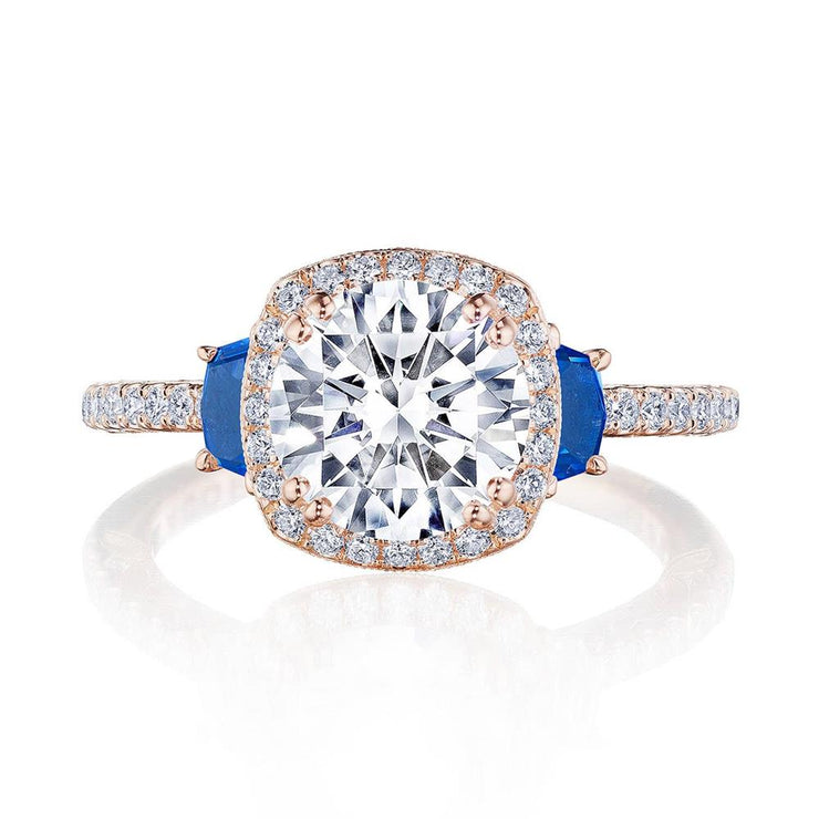 Cushion 3-Stone Engagement Ring with Blue Sapphire