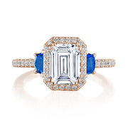 Emerald 3-Stone Engagement Ring with Blue Sapphires