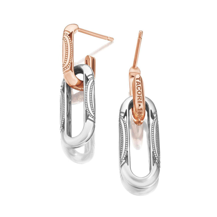 Double Link Earrings, Milgrain Two-Tone