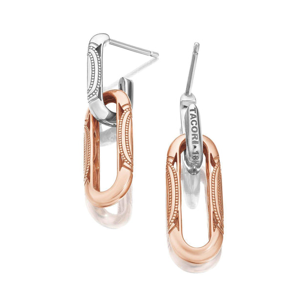 Double Link Earrings, Milgrain Two-Tone