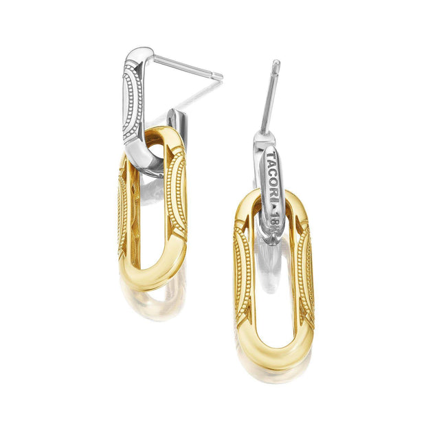 Double Link Earrings, Milgrain Two-Tone