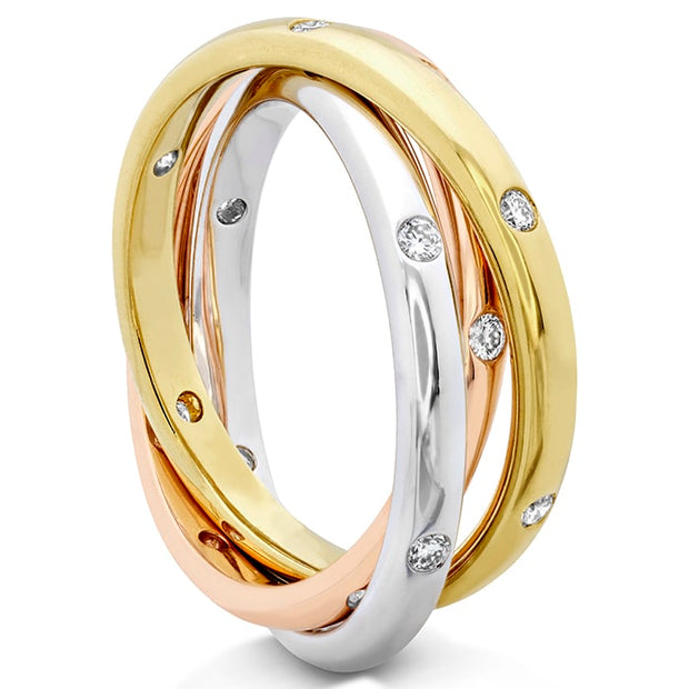 Burnished 3 Row Rolling Ring .33ctw approx. 2.5mm
