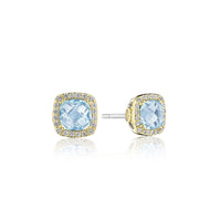 Cushion Bloom Gemstone Earrings with Diamonds and Sky Blue Topaz