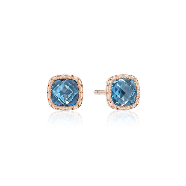 Petite Cushion Bloom Earrings with London Blue Topaz