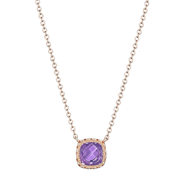 Petite Cushion Gem Necklace with Amethyst