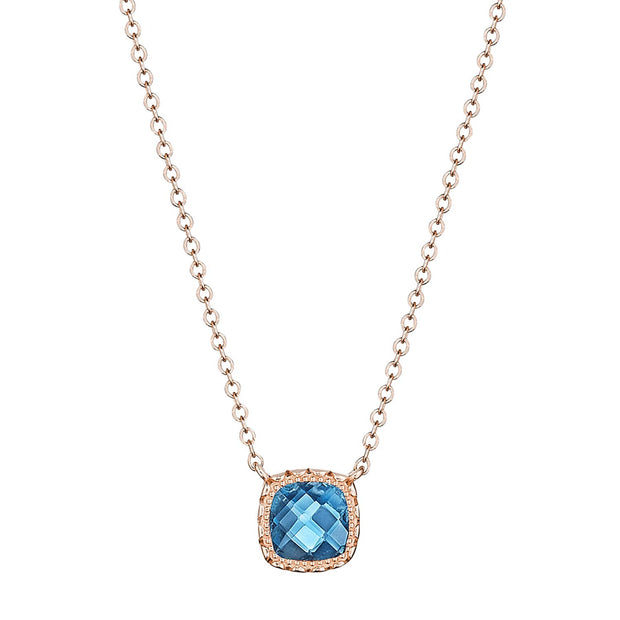 Petite Cushion Gem Necklace with London Blue Topaz