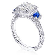 Round with Cushion 3-Stone Engagement Ring