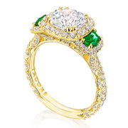 Round with Cushion 3-Stone Engagement Ring