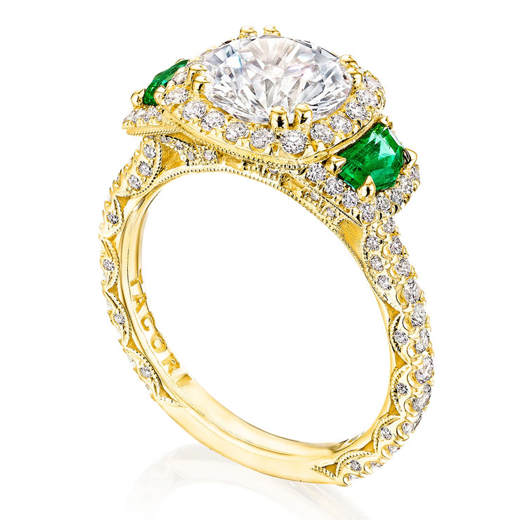 Round with Cushion 3-Stone Engagement Ring