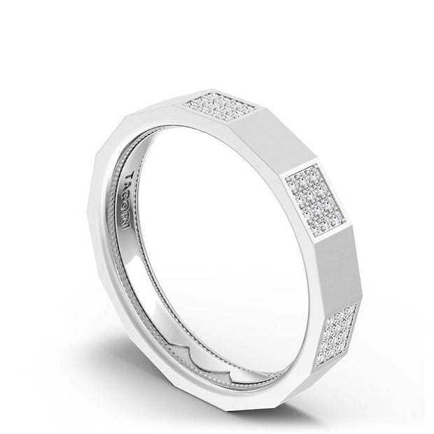 Diamond Faceted - Partial Coverage Wedding Band in Satin Finish  - 4mm