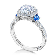 Cushion 3-Stone Engagement Ring with Blue Sapphire