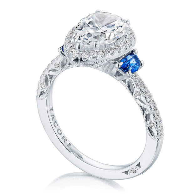 Pear 3-Stone Engagement Ring with Blue Sapphire