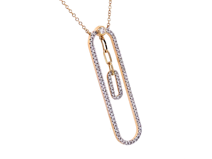 DIAMOND PAPERCLIP INSET DANGLE NECKLACE, 18"/17"/16", 14KWY